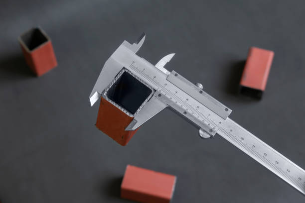 Square metal pipe measurement with vernier caliper