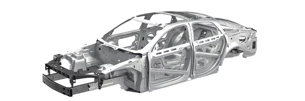 An aluminum car chassis